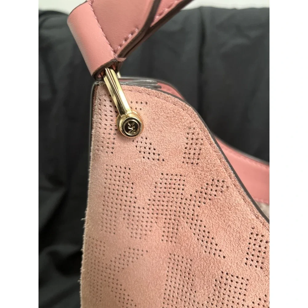 Michael‎ Kors Pink  Logo Perforated Suede Shoulder Purse